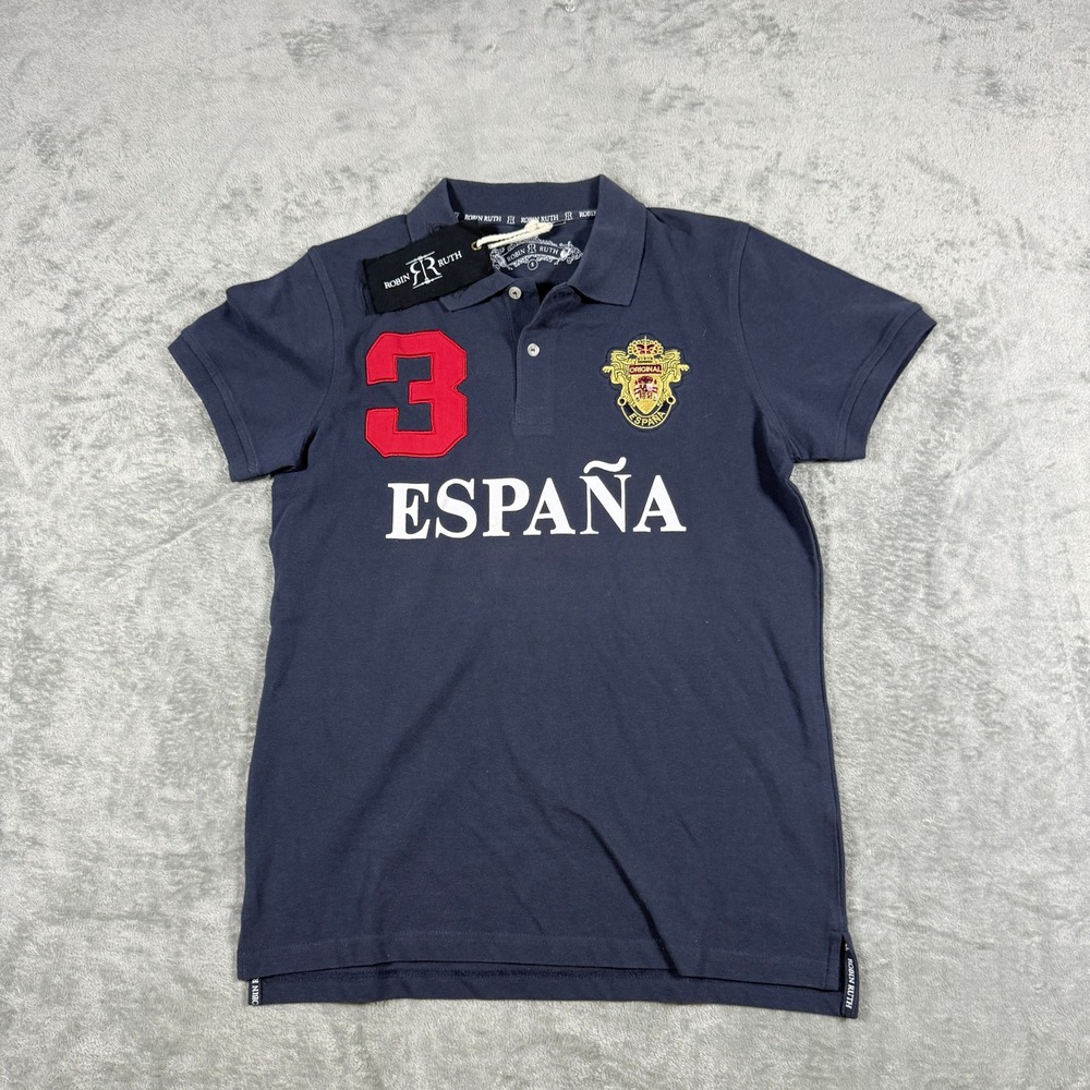 Robin Ruth Mens Small España Spain Rugby Polo Shirt Navy Blue Rugby Style